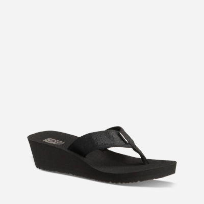 Teva Mush Mandalyn Wedge 2 - Women's Teva Flip Flops - Black | India (NXYU50398)